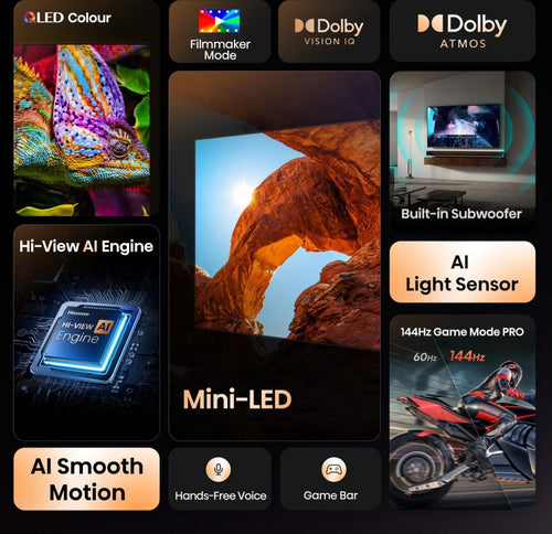 Hisense 55" Mini-LED Smart TV – 4K UHD, Sprachsteuerung