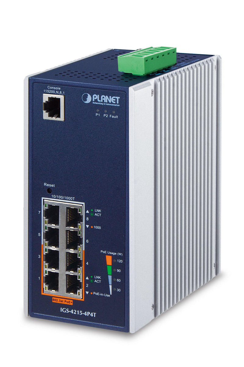 PLANET TECHNOLOGY Netzwerk-Switch – 4 PoE-Ports, DIN-Schiene