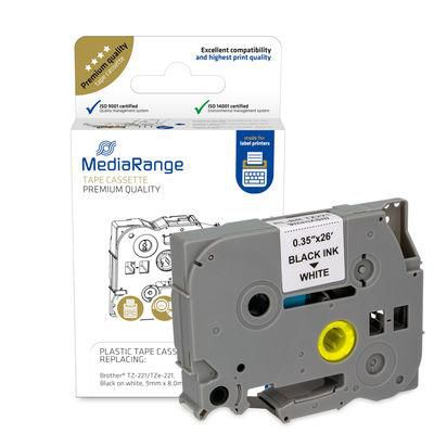 MediaRange Etikettenband – Schwarz auf Weiß, 9mm x 8m, laminiert