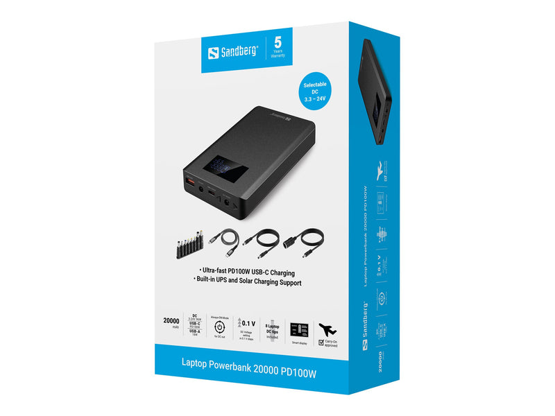 Sandberg Laptop Powerbank – 20000 mAh, schnelles Laden