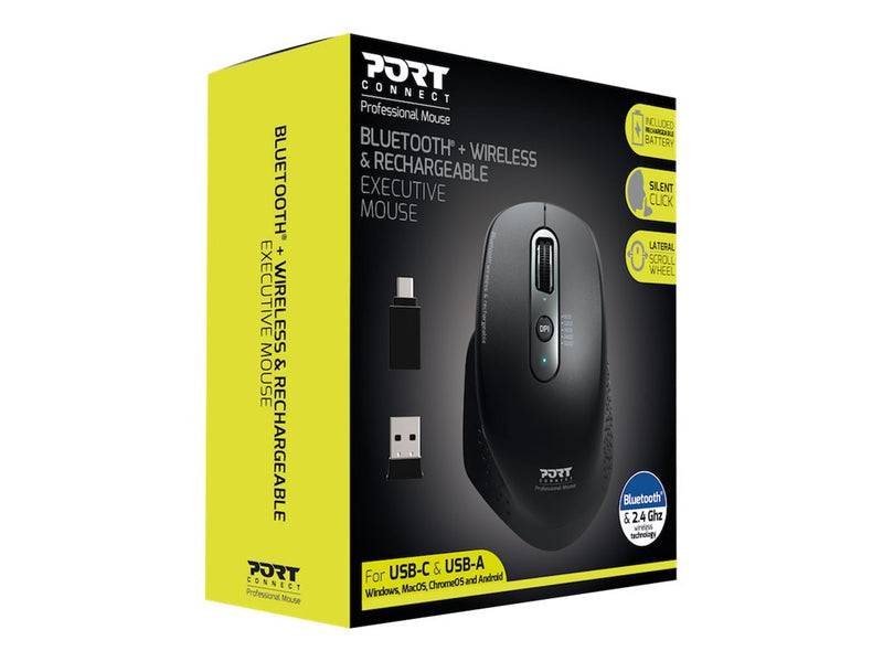 PORT Kabellose Maus – Wiederaufladbar, Bluetooth und USB-Empfänger