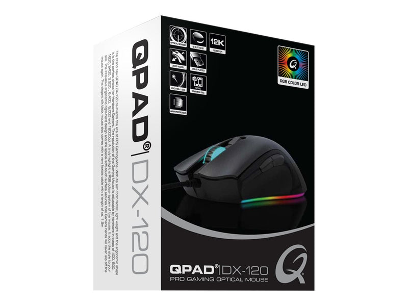 QPAD Gaming-Maus – Ergonomisch, 12.000 dpi, RGB-Beleuchtung