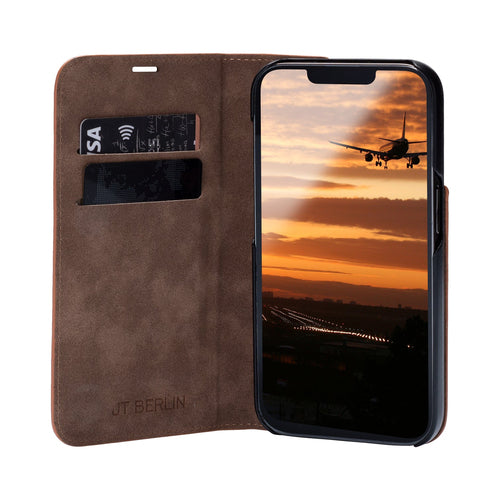 JT BERLIN Echtleder BookCase – Schützt Ihr iPhone 16 Plus stilvoll