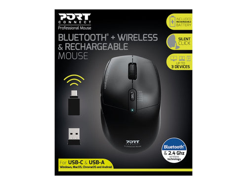 PORT Maus – Wiederaufladbar, Bluetooth & USB-Empfänger