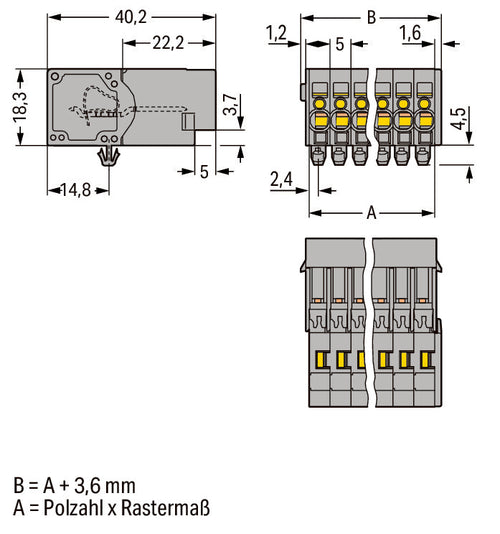 WAGO Buchsengehäuse-Kabel – 7-polig, 5 mm Rastermaß