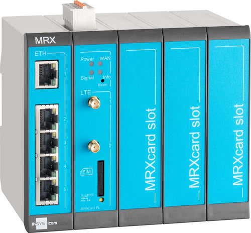 INSYS MRX5 LTE-Router – 5-Port-Switch, DIN-Schiene montierbar