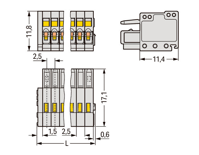 WAGO Buchsengehäuse-Kabel – 7-polig, 2.5 mm Rastermaß