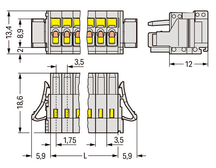 WAGO Buchsengehäuse-Kabel – 18-polig, 3.5 mm Rastermaß