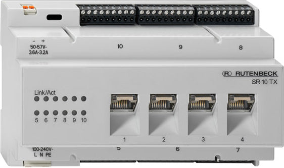 Rutenbeck Gigabit-Switch – 10 Anschlüsse, PoE+ für DIN-Schiene