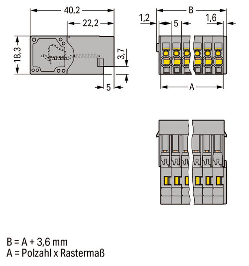 WAGO Buchsengehäuse-Kabel – 7-polig, 5 mm Rastermaß