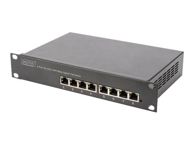 Digitus 8-Port Gigabit Switch – PoE-Unterstützung, wandmontierbar