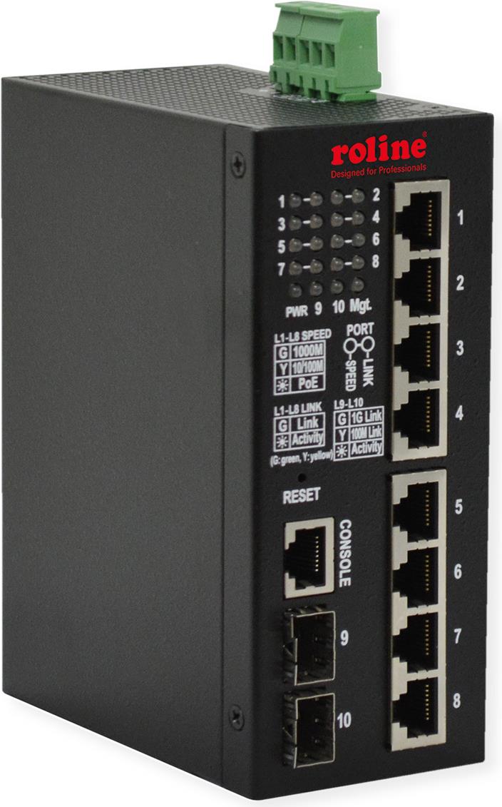 ROLINE Gigabit Ethernet Switch – 8 PoE+ Ports, DIN-Schiene montierbar