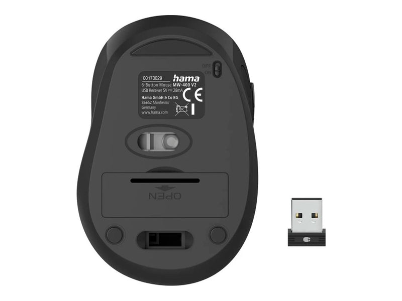 HAMA Kabellose Maus – 6 Tasten, ergonomisch für Rechtshänder