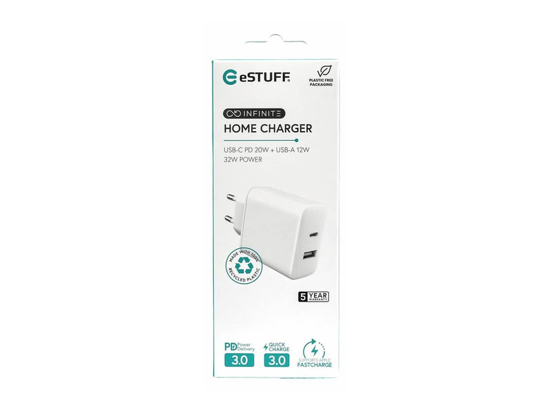 eSTUFF USB-Ladegerät – 32W, 2 Anschlüsse für Handy & Tablet