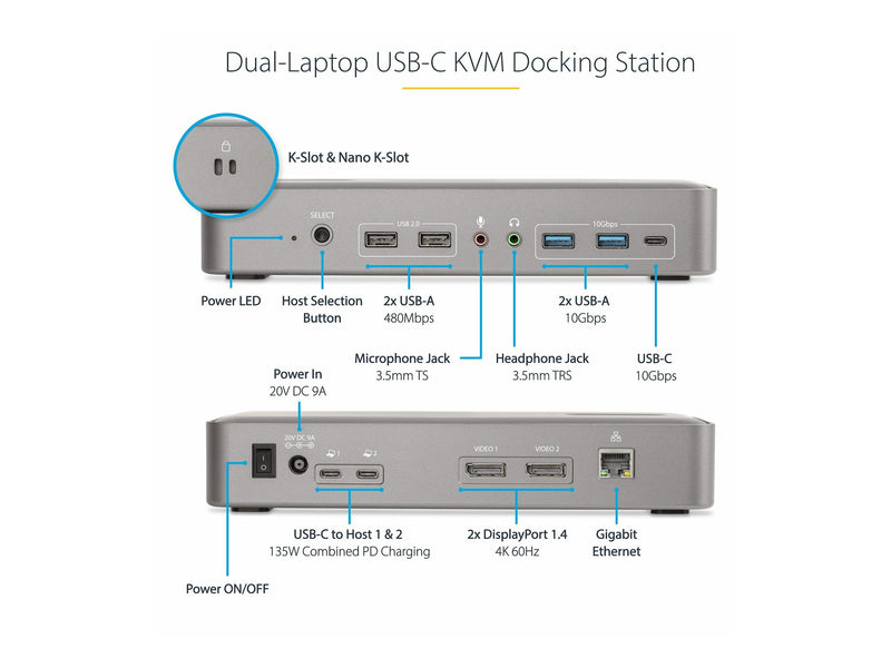 StarTech Dual Monitor Dock – Für 2 Laptops, 4K-Display