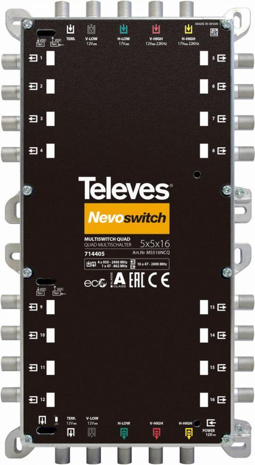 Televes Multischalter – 5 Eingänge, 16 Ausgänge für Satellitenanlagen