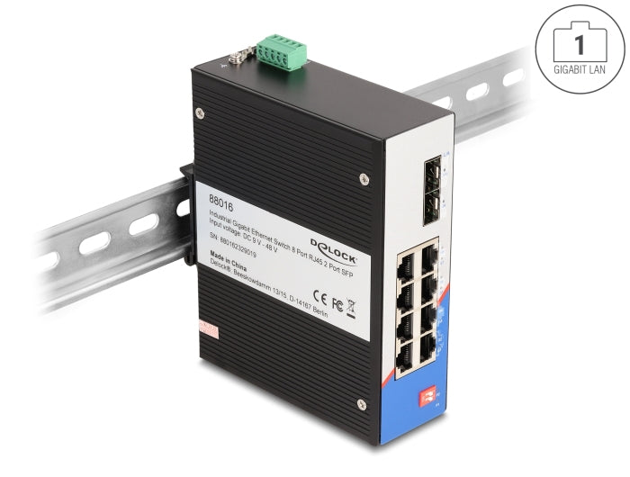 Delock Industrie-Switch – 8 Gigabit-Ports, Hutschienenmontage
