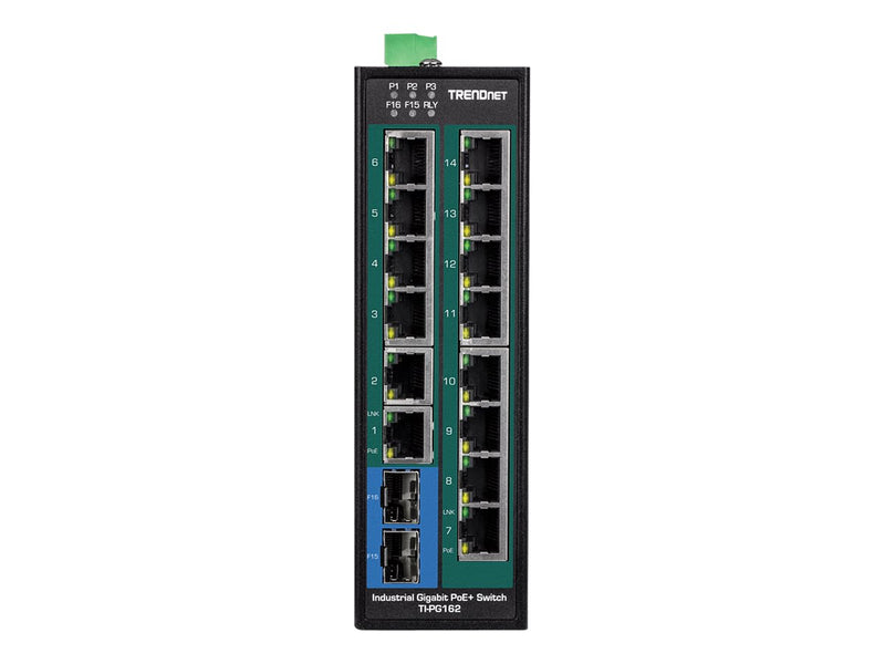 Trendnet 16-Port Industrie-Switch – Gigabit, PoE+ für raue Umgebungen