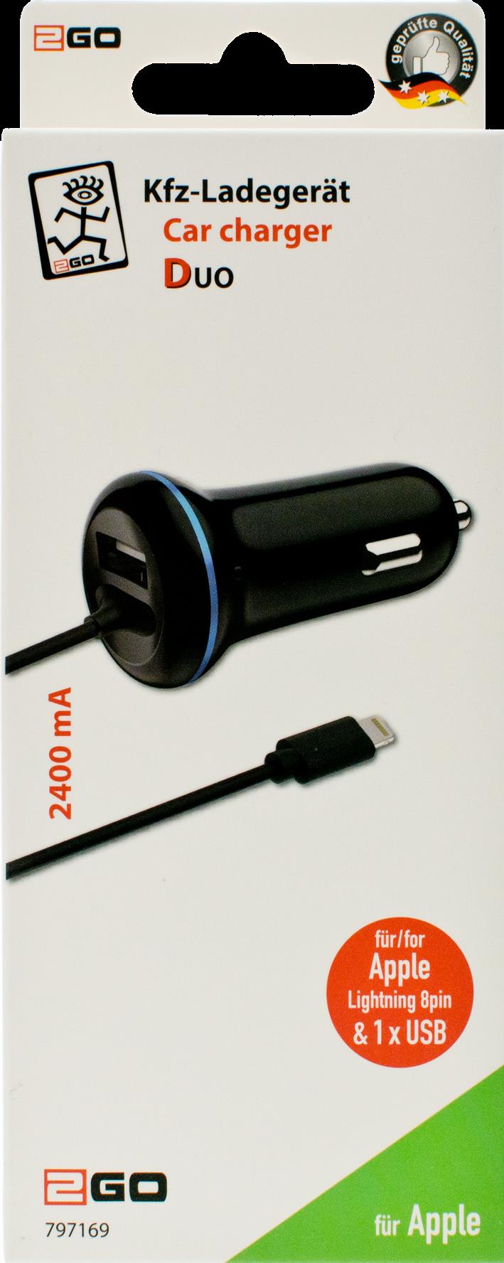 2GO USB-Kfz-Ladegerät – Für Apple-Geräte, 12V/24V
