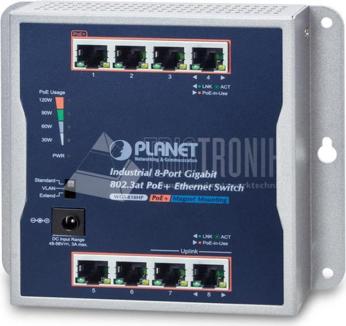 PLANET TECHNOLOGY 8-Port Switch – Wandmontage, PoE+ Unterstützung
