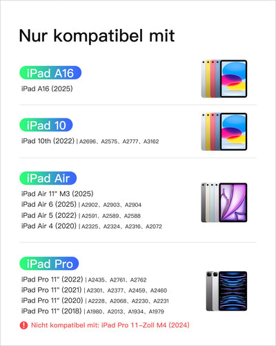 INATECK iPad 11" Tastatur – QWERTZ, Automatische Ein/Ausschaltung