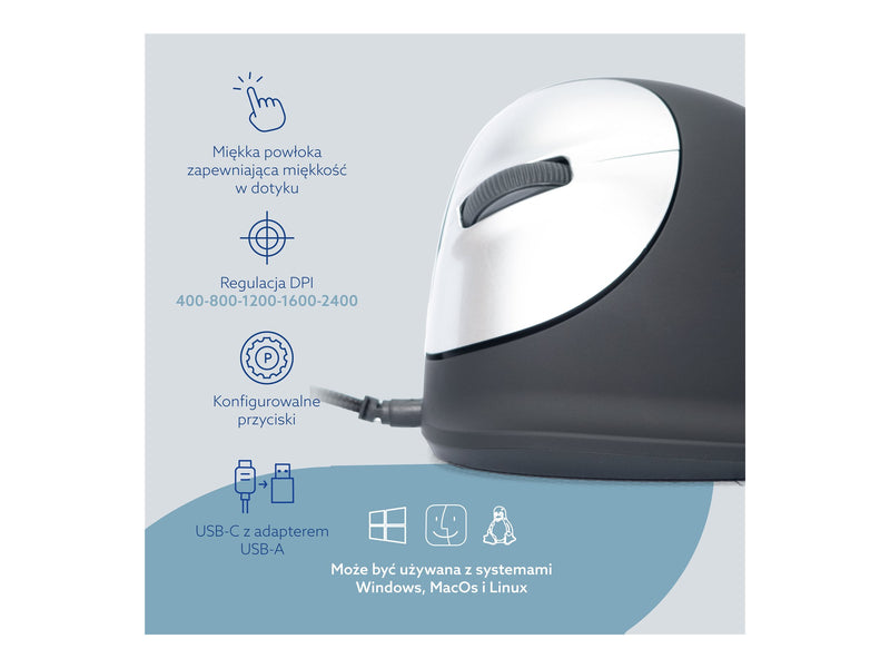 R-GO TOOLS Ergonomische Maus – Für Linkshänder, Kabelgebunden