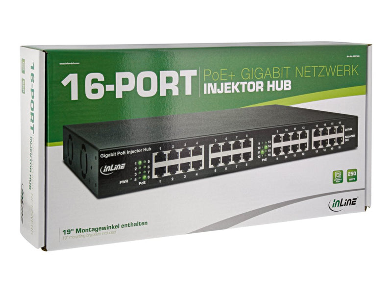 Inline PoE+ Netzwerk Injektor – 16 Ports, Gigabit Geschwindigkeit