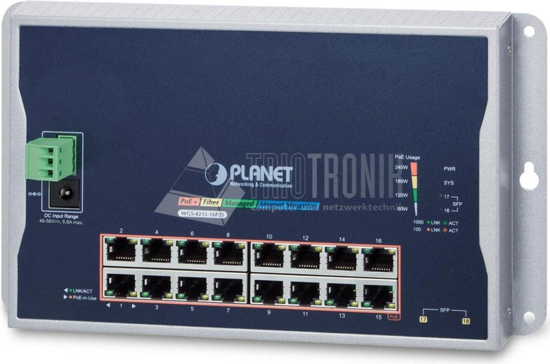 Planet Technology Netzwerkswitch – 16 Ports, Wandmontage