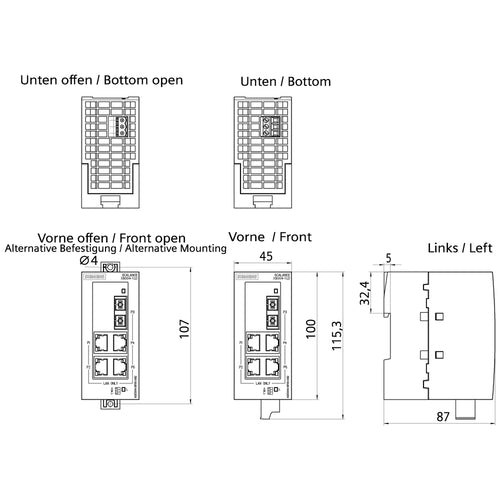 Siemens Netzwerk-Switch – 4 Ports, einfache Verbindung