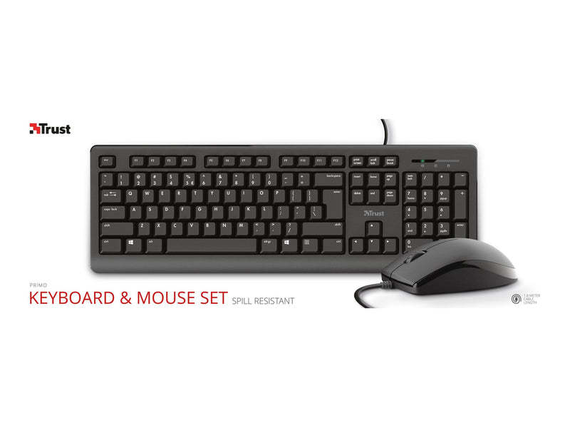 Trust Primo Tastatur- und Maus-Set – Spritzwasserschutz, USB-Anschluss