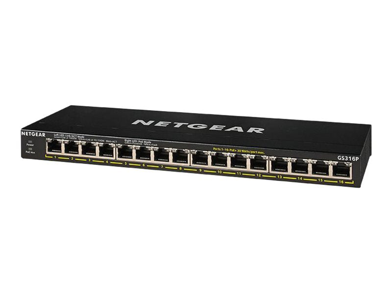 Netgear 16-Port Gigabit Switch – PoE+ Unterstützung, Lüfterlos