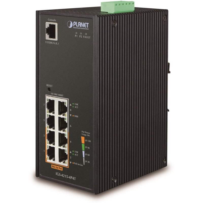 PLANET TECHNOLOGY Netzwerk-Switch – 4 PoE-Ports, DIN-Schiene