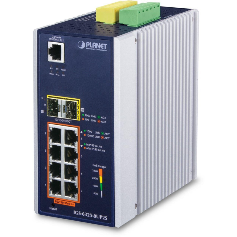 PLANET Industrial Netzwerk-Switch – 8 PoE-Ports, 2 SFP+ Ports