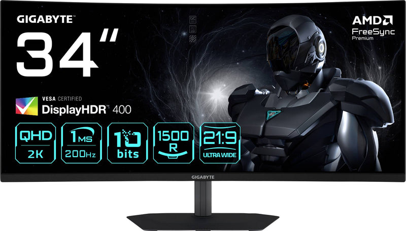 Gigabyte 34" Curved Gaming-Monitor – WQHD, 200 Hz