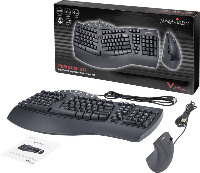 PERIXX Tastatur-Maus-Set – Ergonomisch, USB-Anschluss