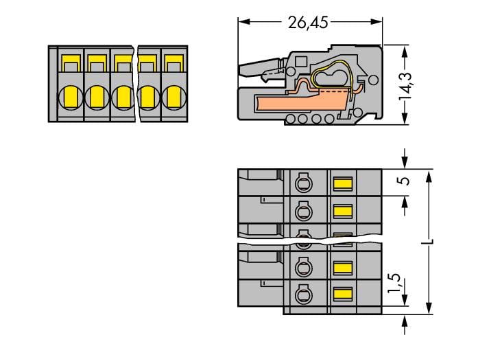 WAGO Buchsengehäuse-Kabel – 4-polig, 320 V Spannung