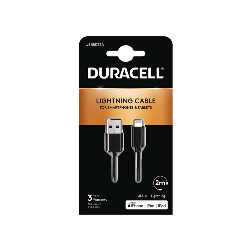 Duracell Lightning-Kabel – 2m Länge, für Apple Geräte