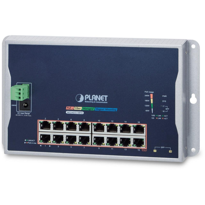 Planet Technology Netzwerkswitch – 16 Ports, Wandmontage